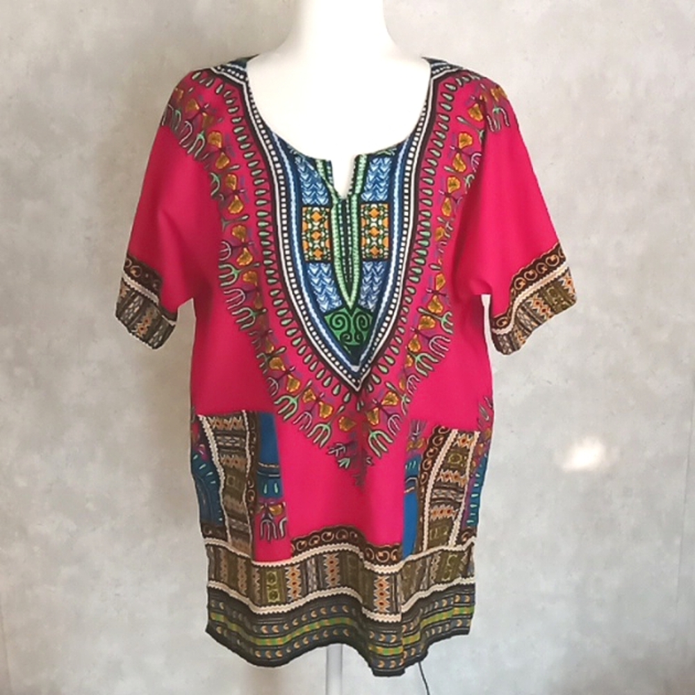 Pink and Blue Dashiki, size large, pre Loved Condition